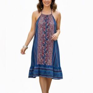 Monteau Boho Blue Stripe Mini Dress